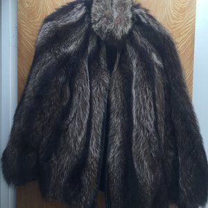 Racoon fur and leather trimmed coat